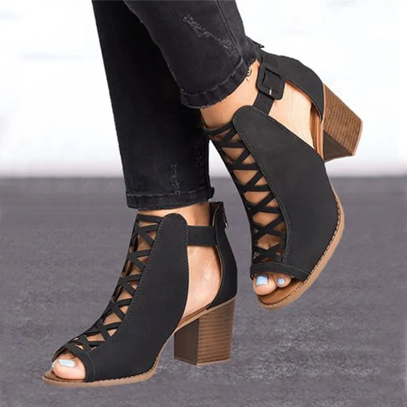 Women High Heels Fish Mouth Sandals Female Cover Chunky Heel Gladiator Sandals 2020 Summer Ladies Shoes Footwear Plus Size 43