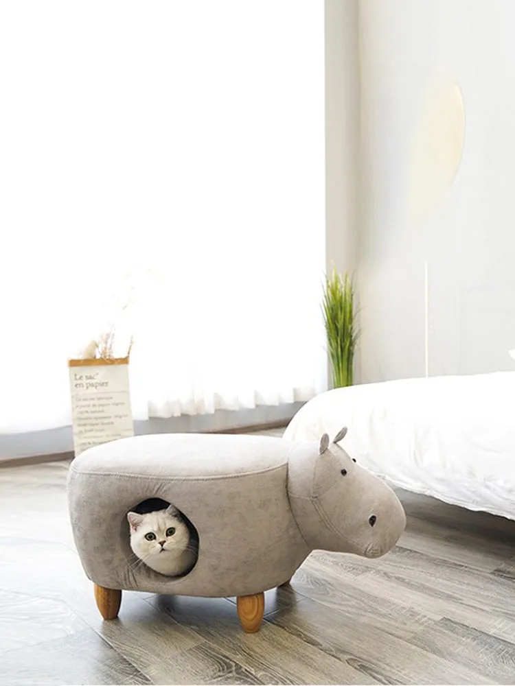 Animal Shape Shoes Changing Stool Household Door Stool Child Cartoon Hippo Pet Seat Stool