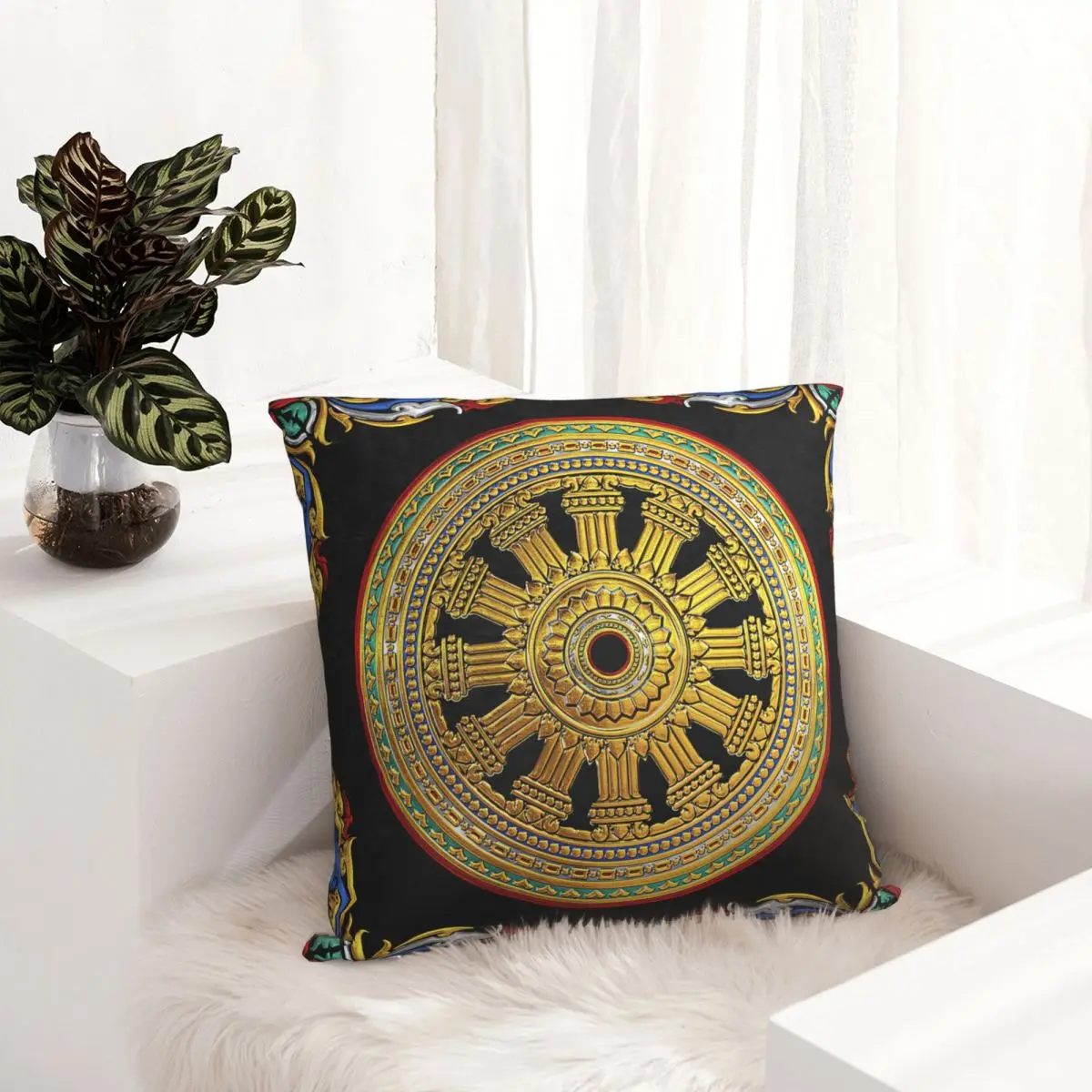 

Ancient 12-Spoked Gold Dharmachakra - The Wheel Of Dharma pillowcase printed cushion cover sofa waist pillow pillow cover