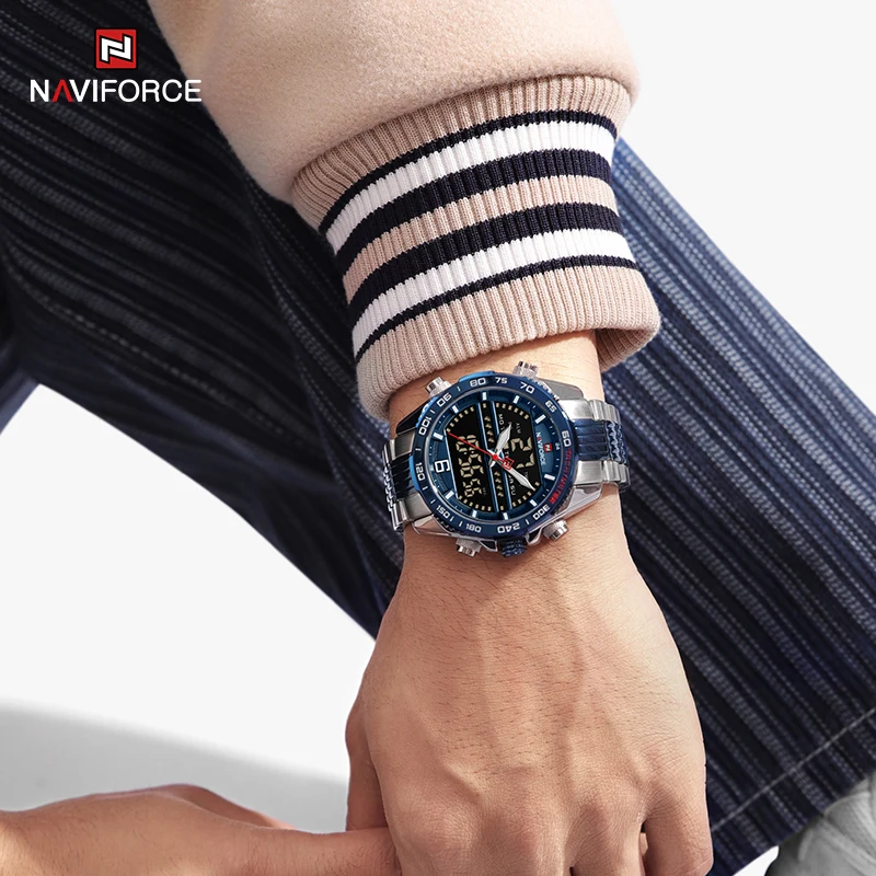 Reloj deportivo Digital NAVIFORCE de marca de lujo para hombre, reloj cronógrafo resistente al agua de acero, relojes de pulsera de cuarzo luminosos