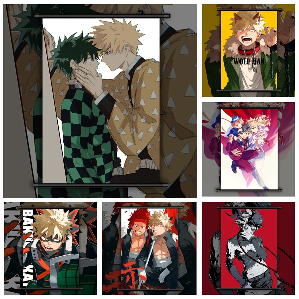 Canvas Painting Anime Posters Boku No Hero Academia Bakugou Katsuki X Midoriya Izuku Anime Manga Wall Art Picture Home Decor