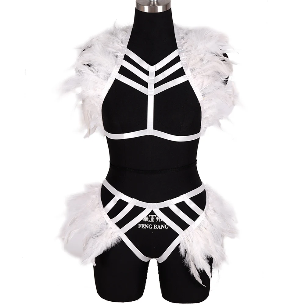 

Feathers Accessories Bondage Bdsm Harness Fashion Erotic Stockings Sexy Lingerie Suspender Punk Goth Clothing Garters Rave Wear