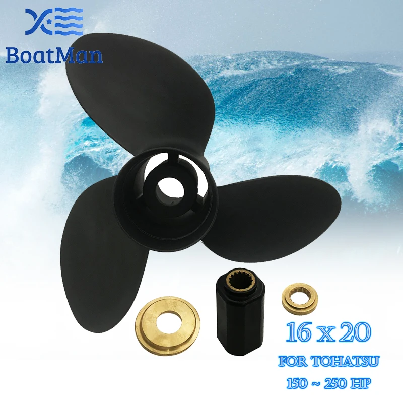 BoatMan® Propeller 16x20 For Tohatsu Outboard Motor BFT150 BFT200 BFT225 BFT250 Aluminum 15 Tooth Spline Boat Accessories Marine