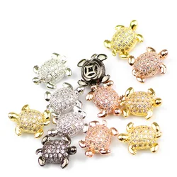4pcs Turtle Pendant Copper Spacer Micro Pave Zircon Animal Charm Loose Beads For Jewelry Bracelet Making DIY Accessories Finding