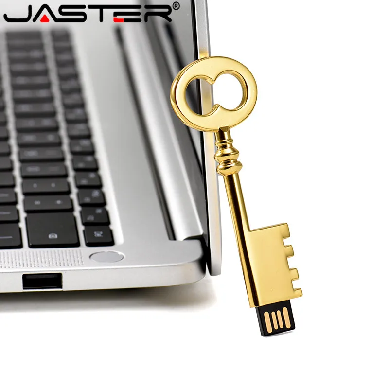 JASTER creativo llave dorada USB 2,0 unidad Flash USB pendrive 4GB 8GB 16GB 32GB 64GB memoria Stick regalos