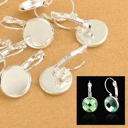 8-10-12-14-16-18-20-25MM 925 Sterling Silver Color Jewelry Findings Flat Disco Cabochon Cameo Settings Earring French Lever Back