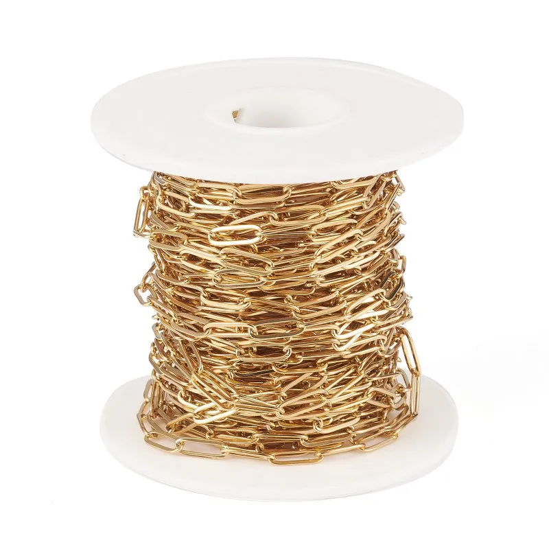 10m/roll 304 Stainless Steel Paperclip Chains Link Chain Drawn Elongated Cable Chains Soldered for Jewelry Making 10x3.5x0.8mm