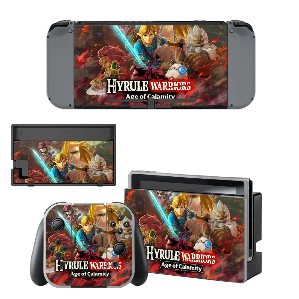 Hyrule Warriors-pegatina de piel Age of Calamity para consola Nintendo Switch NS, soporte para cargador, vinilo para controlador Joy-con