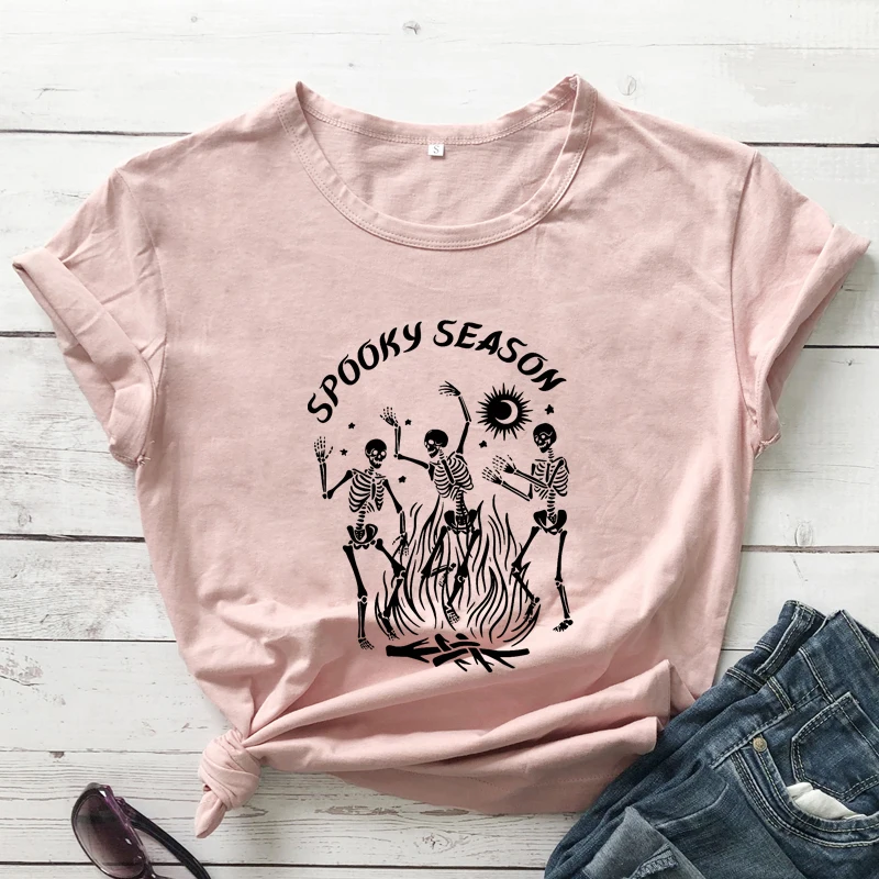 T-shirt gothique pour femmes, Hipster os, esthétique, saison de danse, fête d'halloween, automne