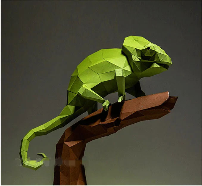 

3D Papercraft Paper Puzzel Cabrite Modelismo Halloween DIY Papercraft Cardboard Animal Lizard Green Living Room Decoration