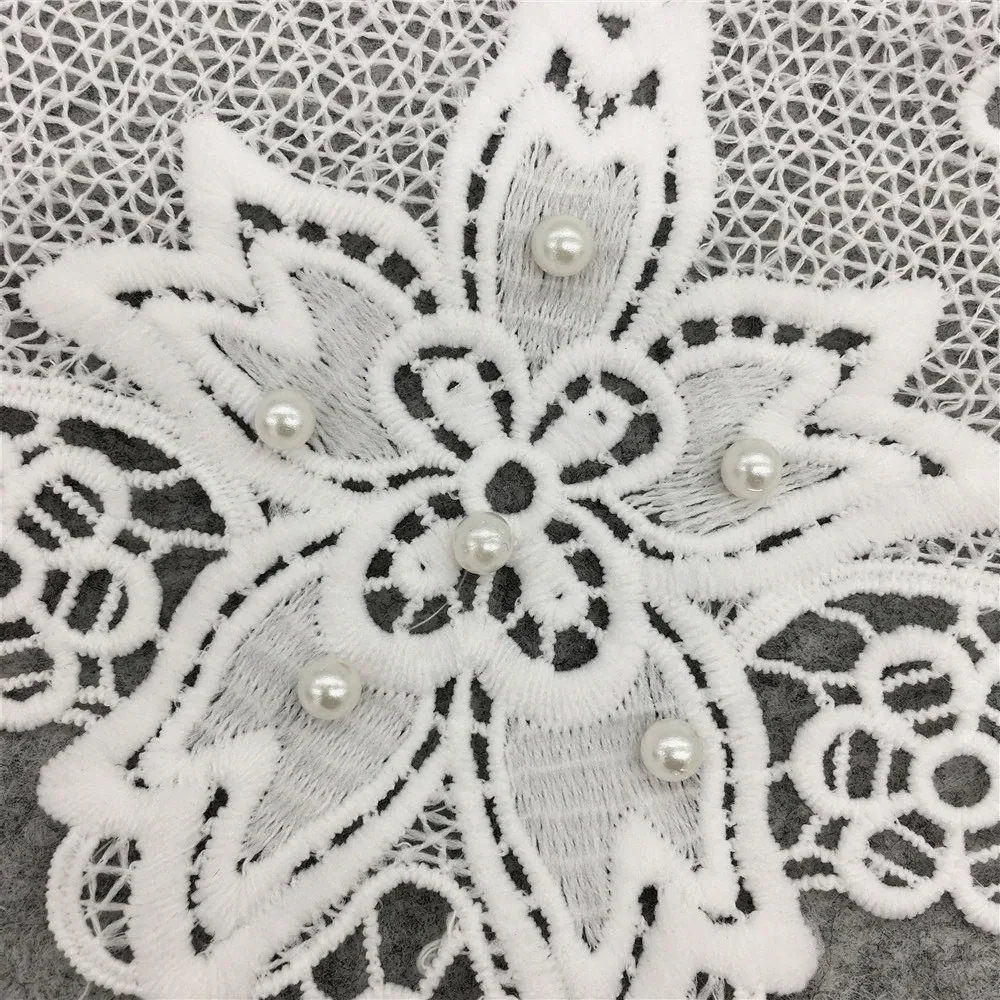 White lace embroidery false collar decoration ABC pearl sewing DIY clothing craft supplies material accessories 1 piece for sale