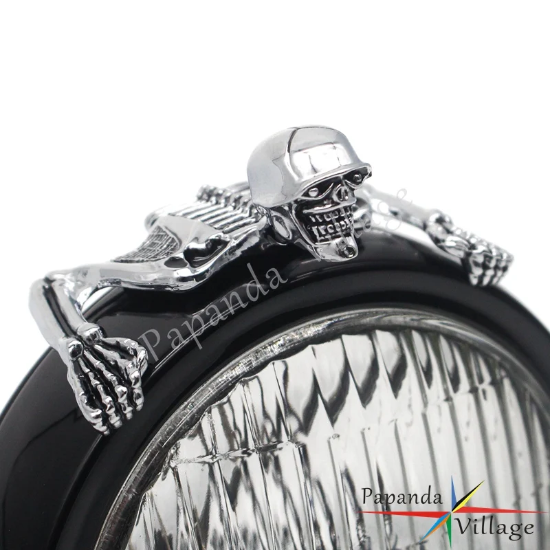 For Harley Bobber Chopper Headlight Visor Skeleton Ornament Mudguard Helmet Skull Decorative Helmet Visor Figure Graph Chrome