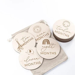 Safari Baby Milestone Cards pregnancy new baby gift Wood monthly milestone discs cards Baby Props Newborn Photography Spanish