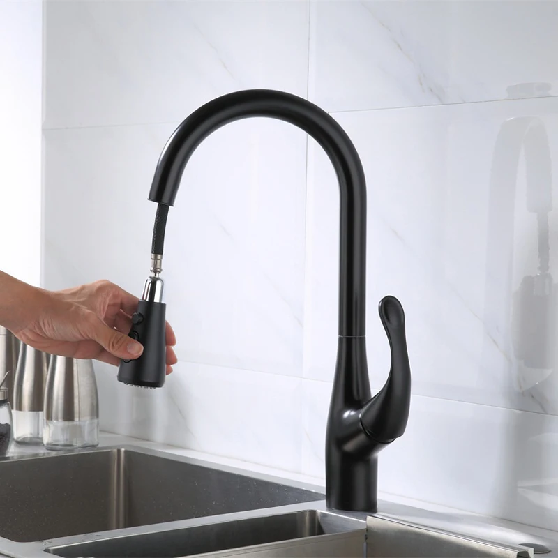 Contemporary High-end Brass Black Pull Out Kitchen Sink Faucet Mixer Deck Mounted Pull Down Kitchen Water Tap B3352