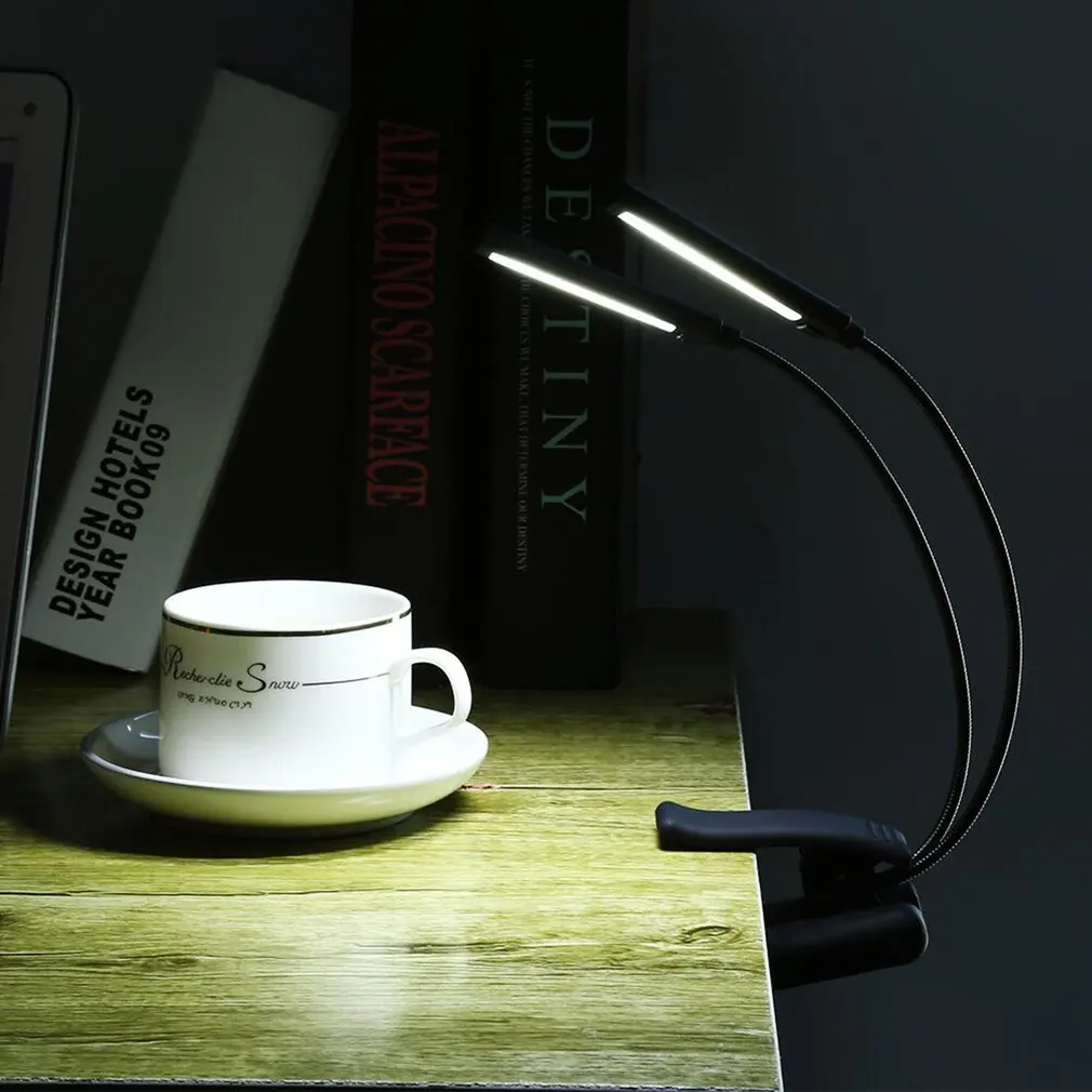Lampu baca LED USB fleksibel, lampu meja klem dapat diredupkan klip dalam ruangan kamar tidur pelindung mata, lampu meja