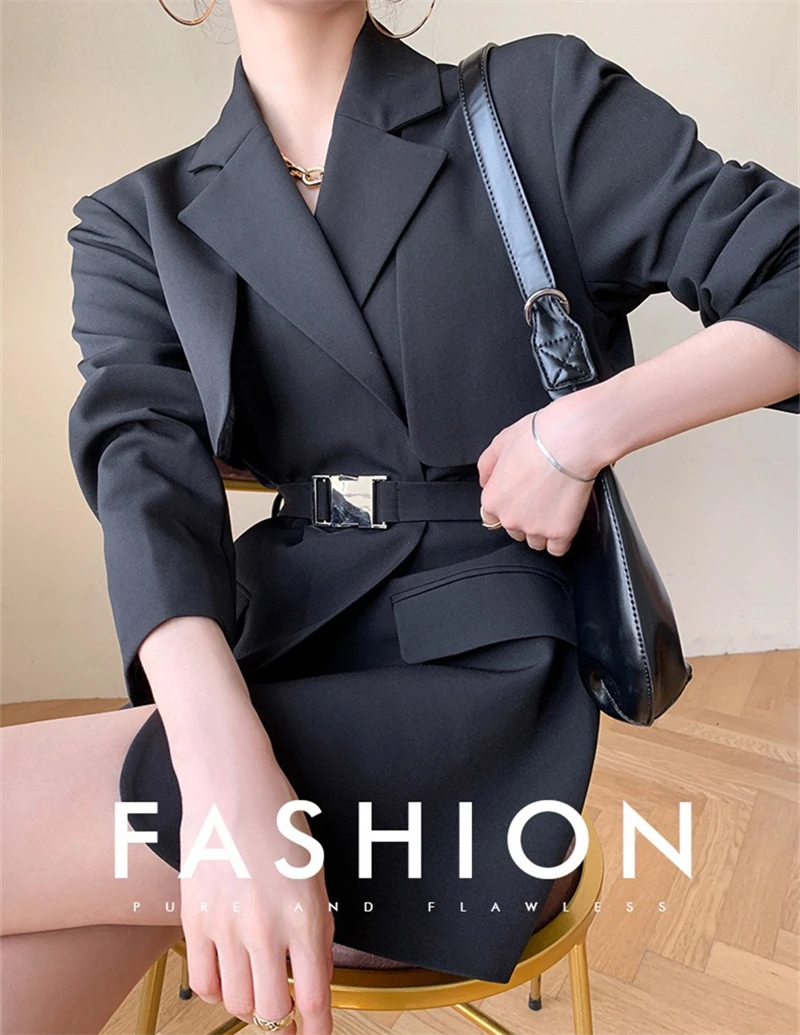 

LMQ New 2020 Fashion Women Blazers With Belt Work Office Lady Suit Outerwear Slim Business Casual Pockets Jackets Cardigan