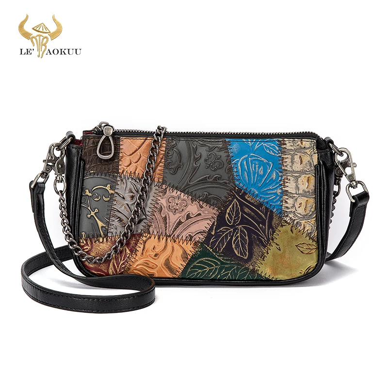 

Genuine Soft Real Leather Luxury Patchwork Ladies Flower Small Purse Handbag Over The Shoulder bag For Women Design Tote bag 327