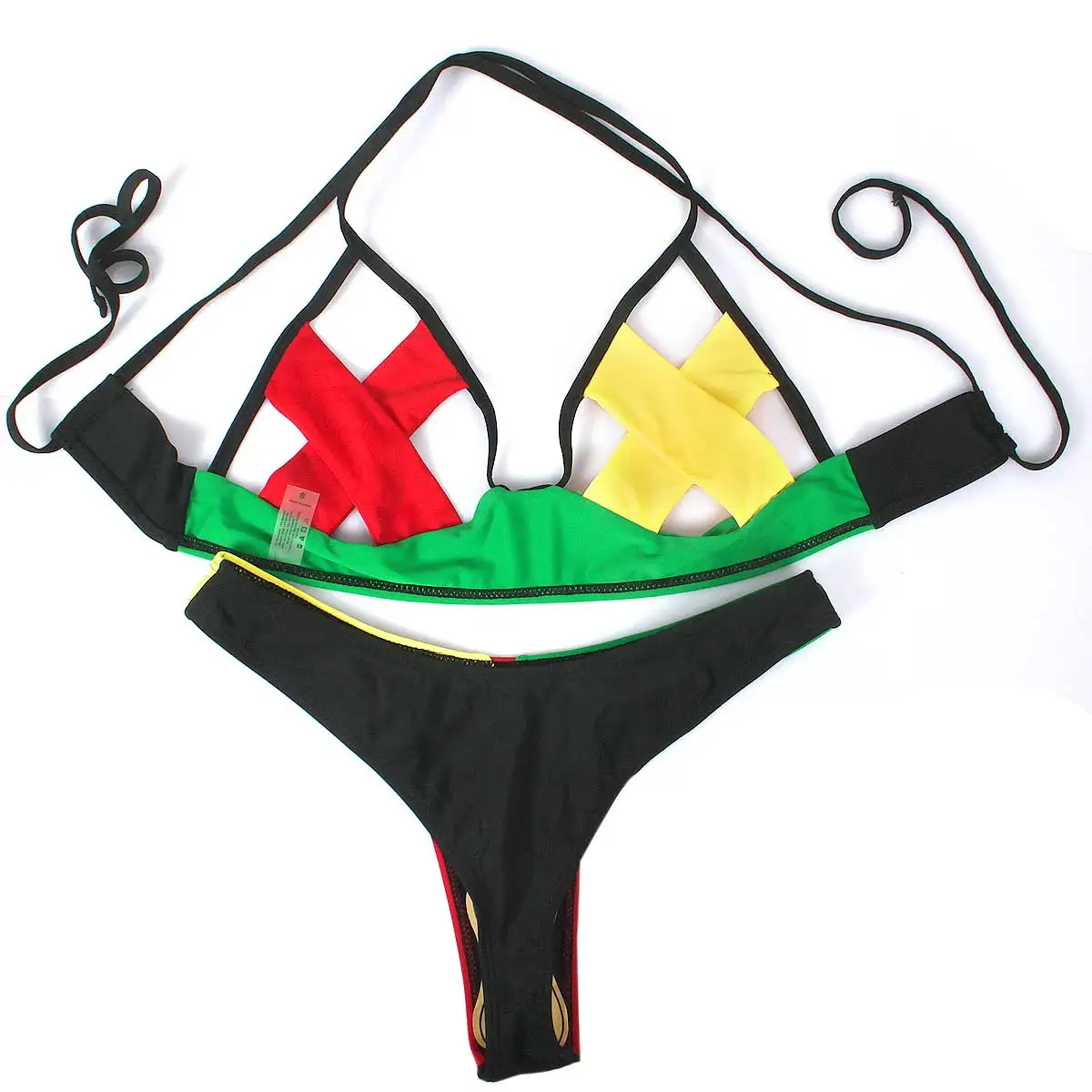 Women\'s Fashion Caribbean Jamaican Flag Rasta Cross Bikini Swimsuit Swimwear