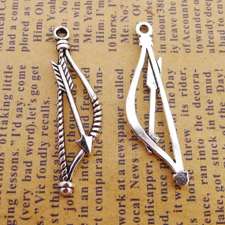 20pcs Handicraft Accessories Antique Silver Color Bow And Arrow Charms 10x37mm