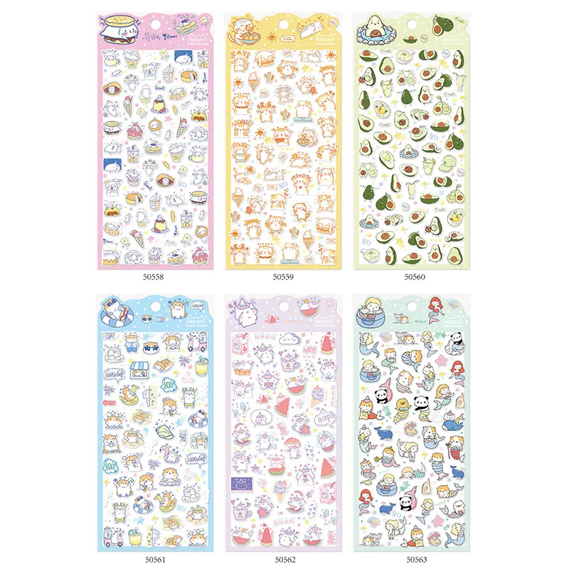 Nekoni Avocado-Katzen-Cartoon-Aufkleber für Scrapbooking, Meerjungfrauen-Shiba-Schreibwaren, Deko-Zubehör, Junk-Journal-Zubehör