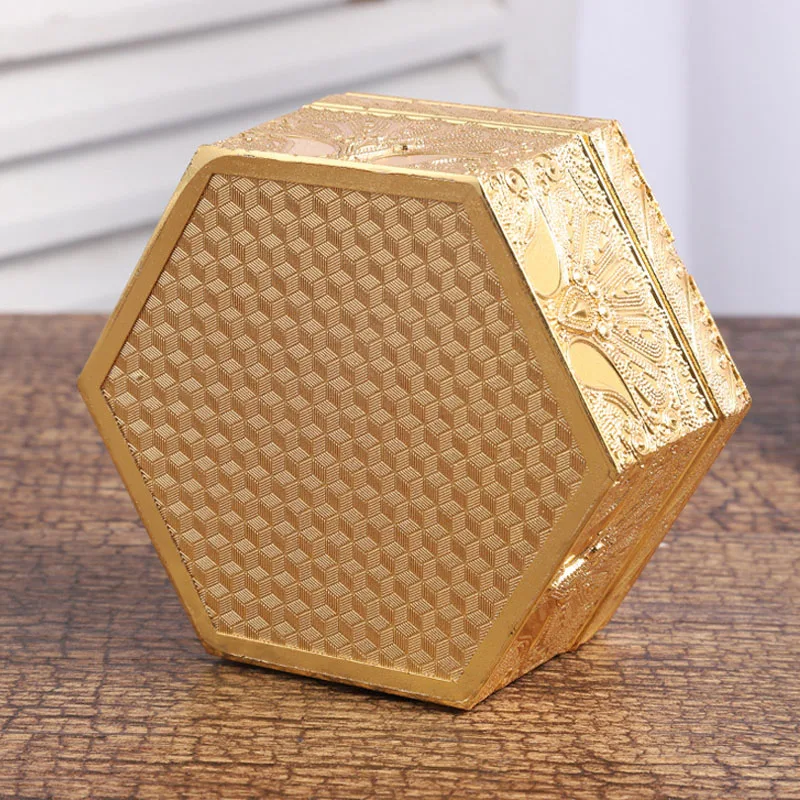 Fashion Hexagonal Jewelry Storage Metal Box Creative Classical Style Ring Necklace Earrings Jewelry Box Bedroom Decorations