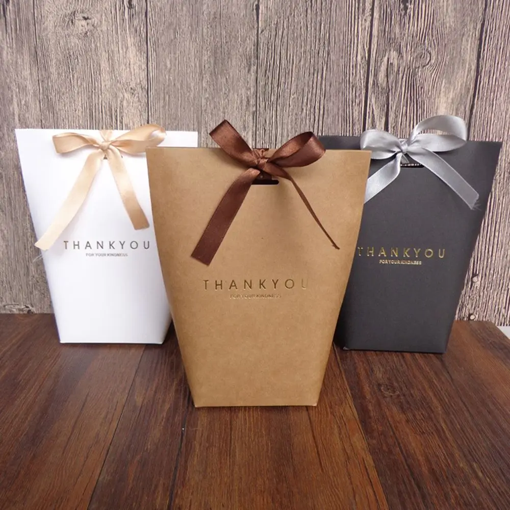 Sacs en papier de remerciement, 5 pièces, boîte à bonbons, coffret cadeau pour faveurs de mariage, fournitures d'emballage d'emballage en papier Kraft pour fête d'anniversaire