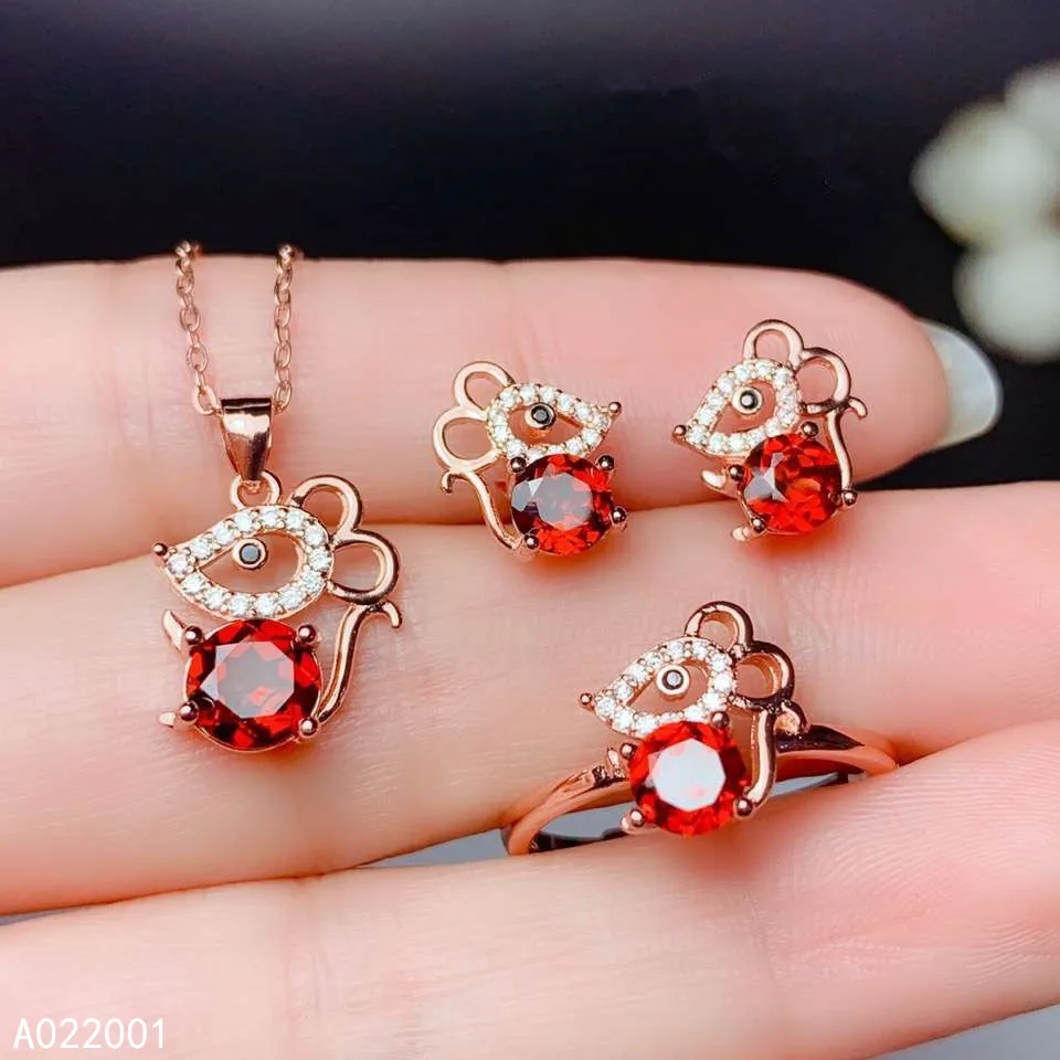 

KJJEAXCMY fine jewelry natural garnet 925 sterling silver new women pendant necklace ring earrings mouse set support test trendy