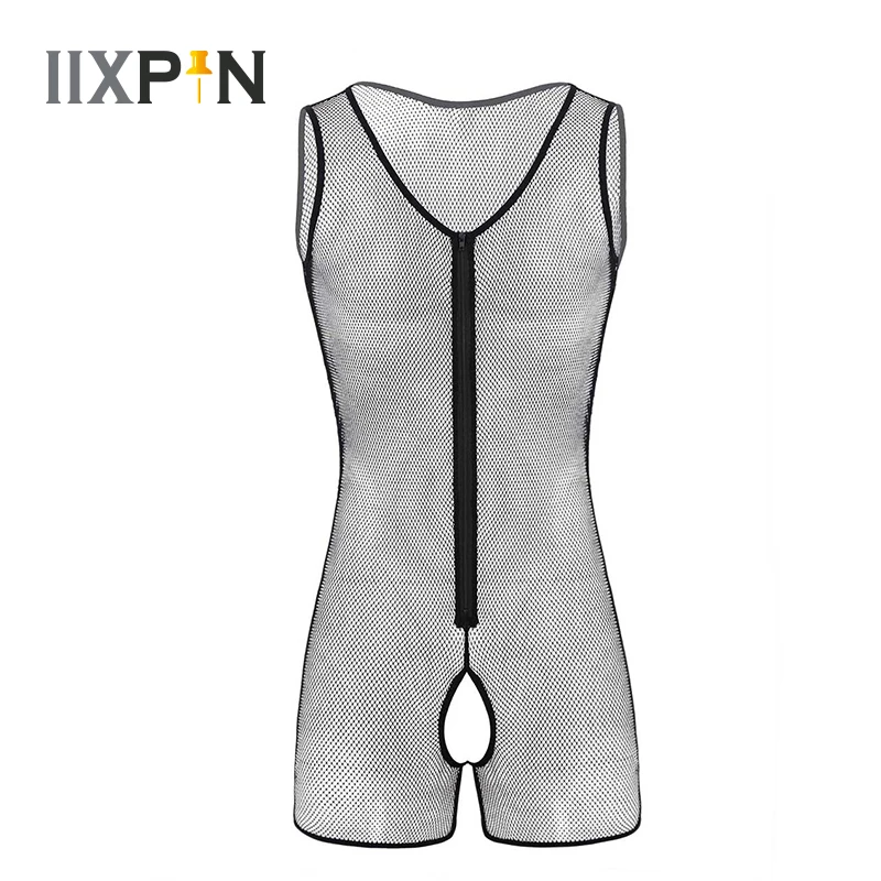 

Mens Sexy See Through Sheer Fishnet Lingerie Bodysuit Sexy Men Sleeveless Crotchless Tank Leotard Bodysuit Jumpsuit Underwear