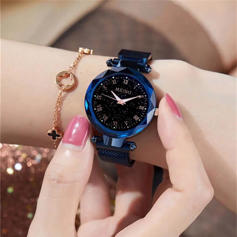 แฟชั่นผู้หญิงนาฬิกา Night Starry Sky นาฬิกาสตรีควอตซ์ Jam Tangan MAGNET Montre Femme Relogio Feminino Reloj Mujer