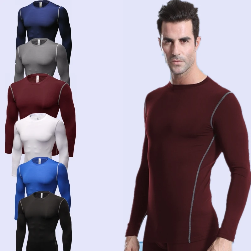 Men's Warm Long Sleeve T-shirts Casual O Neck T Shirt Fitness Compression T-Shirt Sport Running Long Sleeve Jogging Thermal Tops