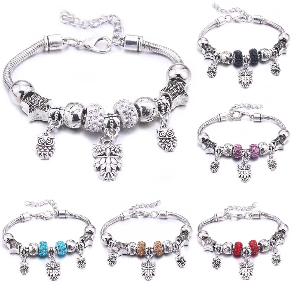 Multicolor owl beads Bracelet & Bangles Women DIY Charm Bead Brands Bracelets Fit Girl Couple Friendship Gift