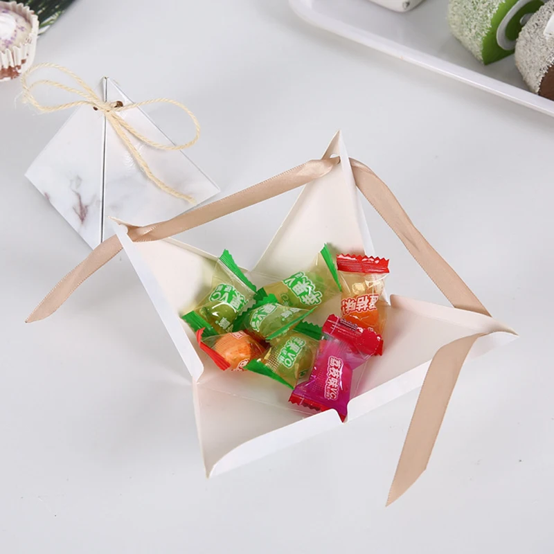 25/50pcs Triangle Marbling Chocolate Candy Box Gifts Box Baby Shower Packaging Birthday Christmas Party Favor Wedding Decoration