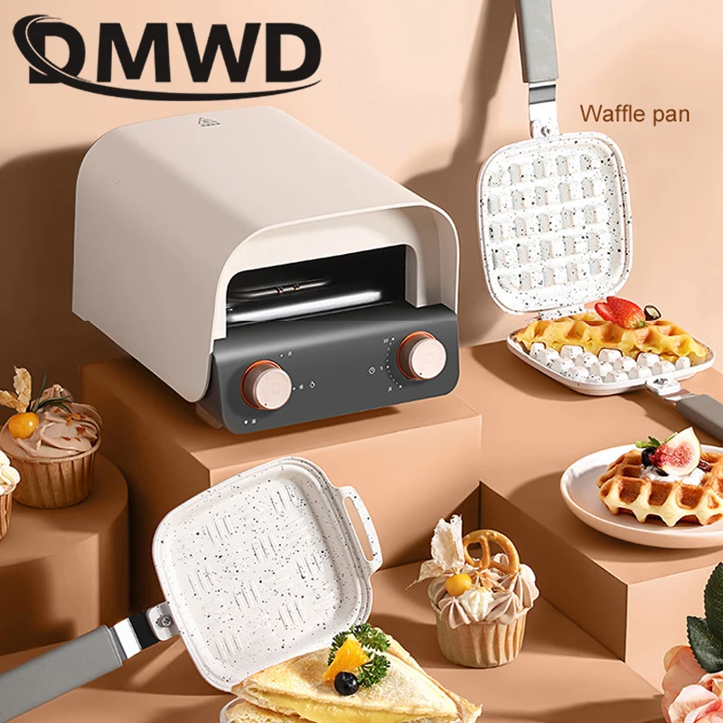 DMWD Electric Breakfast Machine Multifunction Waffle Sandwich Maker 2 In 1 Waffles Pot Iron Baking Pan Cake Baking Oven Toaster