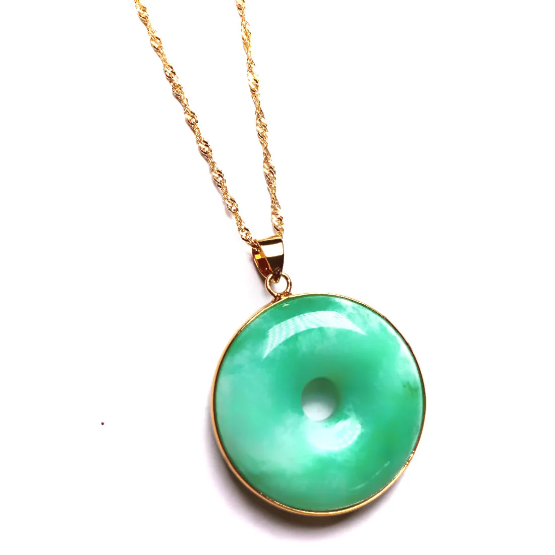 Koraba 925 Silver Donut Round Pendant  Natural Green Jade Necklace