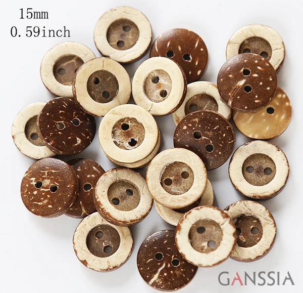 50pcs/lot Size:15mm Natural Coconut Buttons,2 Holes,Concave and Convex Design,Bulk Button for Craft,Apparel Accessories(kk-2004)