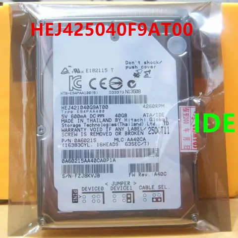 Original New HDD For Hitachi 2.5" 40GB IDE 8MB 4200RPM 9.5MM For Internal HDD For Notebook HDD For HEJ425040F9AT00
