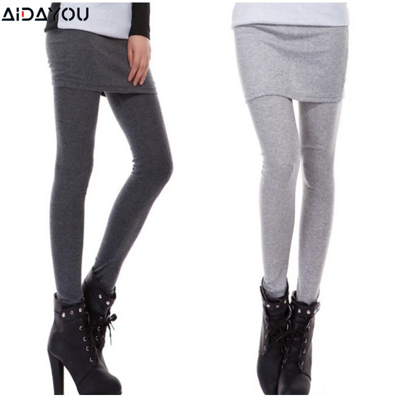 Women Skirt Leggings Thermal Fleece Autumn  Good Stretch Fleece Lined Pants Legging Skirts