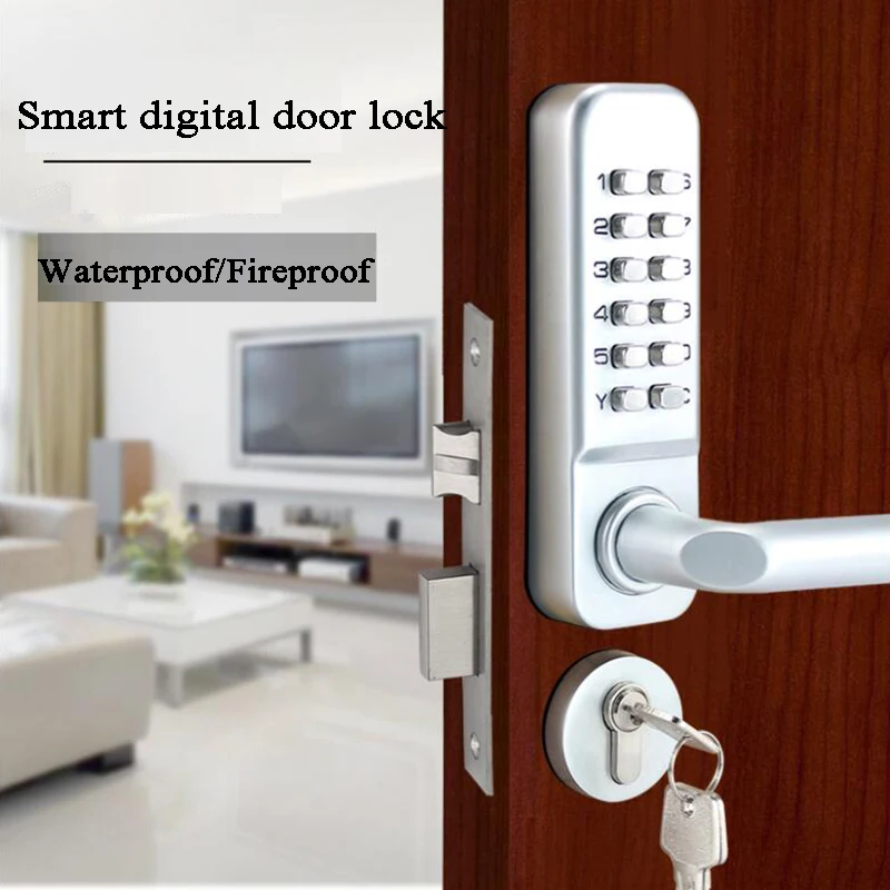 Waterproof Street Gate Lock Combination Lock Code Keys Digital Door Lock Battery-Free Latch For Swing Door Push Button