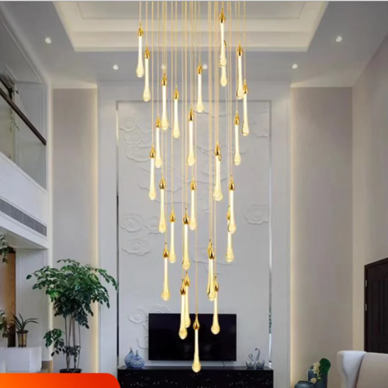 Allure Suspension Lamp Gold Water drop chandelier crystals light Creative European-style LED Indoor Restaurant stair chandelier