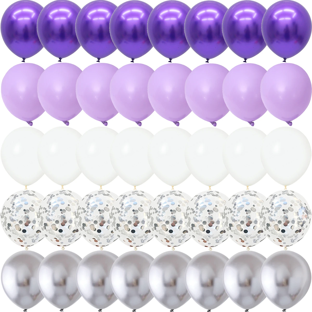 40PCS Silver White Purple Metal Latex Confetti Balloons Wedding Decorations Matte Globos Birthday Party Decorations