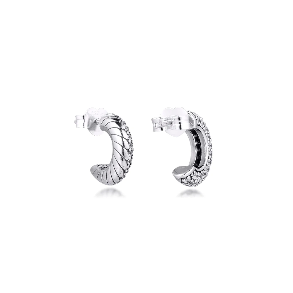 

100% Real 925 Sterling Silver Earrings PAVE Snake Chain Pattern Hoop Earrings For Women Silver 925 Jewelry 2020 Bijouterie Ne