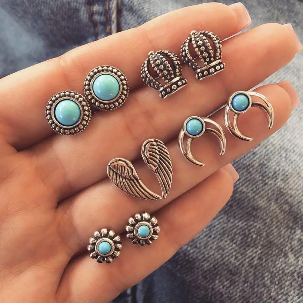 New Crystal Geometric Stud Earrings For Women Stone owl Snake Moon shell Vintage Earring Girls Boho Jewelry Gift