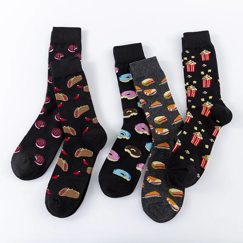 MODA MULAYA 2021 Happy Socks Men/Women Chili Tortilla Biscuit Sandwich Popcorn Dark Food Series Funny Socks Male Skateboard Sock