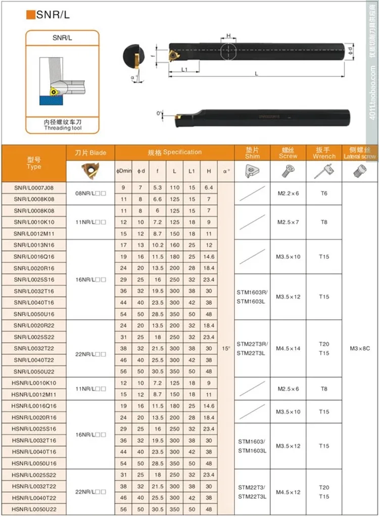 SNR SNR0008K11 SNR0010K11 SNR0012M11 SNR0013N11 tool portautensili per filettatura interna 10 pezzi 11IR AG60 inserti in metallo duro