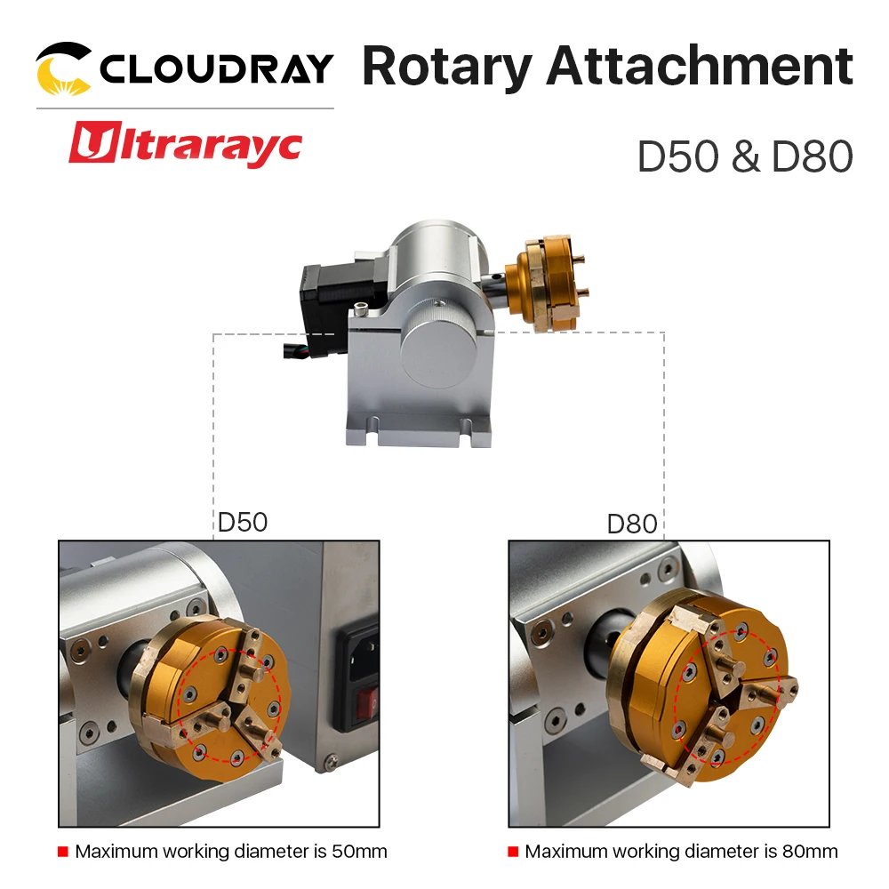 Ultrarayc Rotary Attachment D50 & D80 Rotary Gripper Fixture Chuck Claw Rotate Gig for Fiber laser marking machine