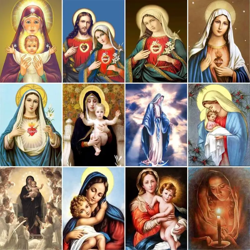 GATYZTORY DIY Frame Painting By Numbers Kits The Virgin Mary Figure Picture By Number Hand Painted Acrylic Paint Home Decoration