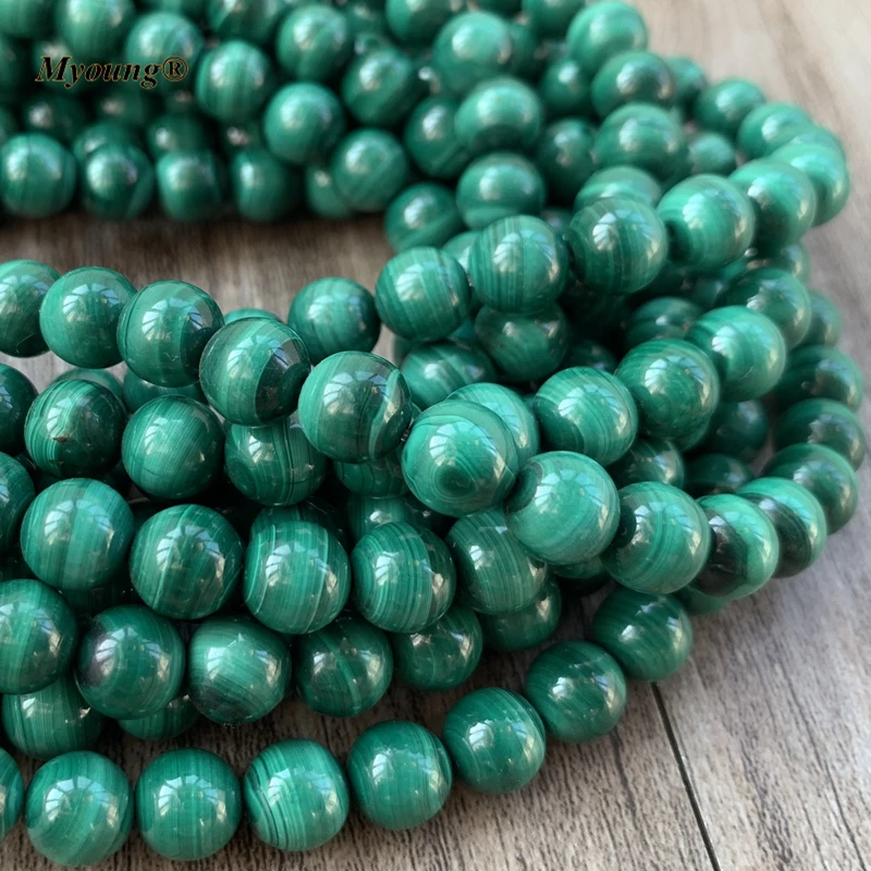 (1 Strand) High Quality Smooth Round Natural Malachite Beads Stone For Jewelry Making Design DIY Bracelet MY210621