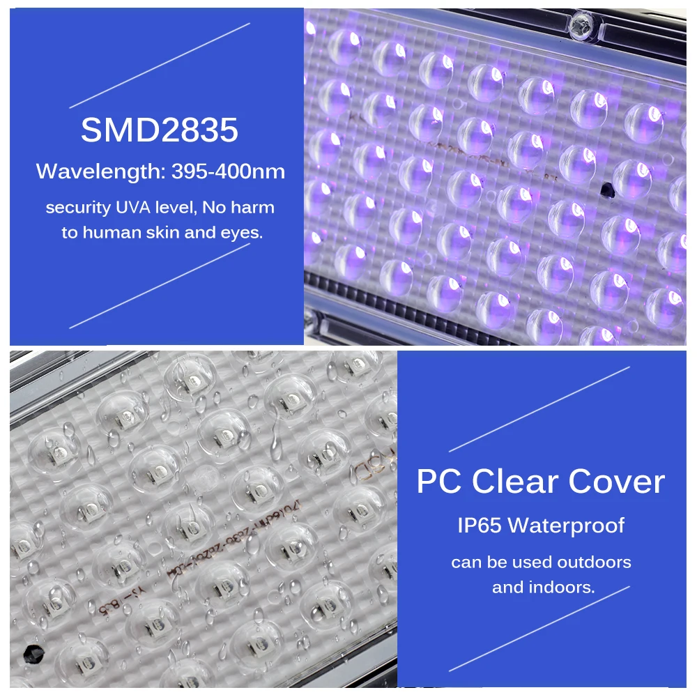 395nm 400nm Led UV Floodlight 220V Waterproof Ultravilet Lamp 2835 Chips 50leds 96leds 50W 100W 150W with Switch