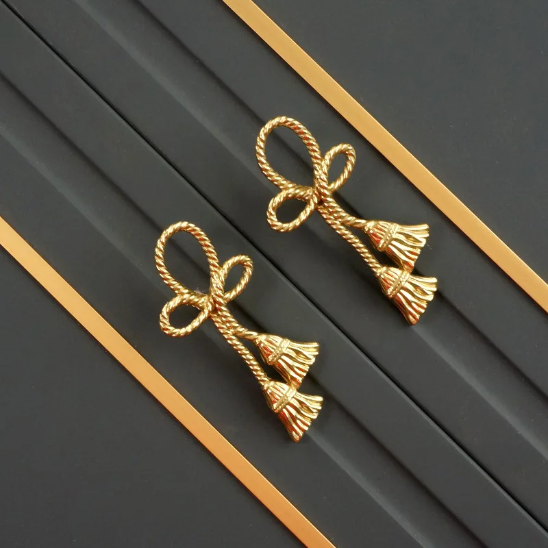 Gold Rope Brass Knob Pure Copper Handle Kitchen Wardrobe Cabinet Door Handles Drawer Pulls and Knobs Furniture Decor Hardware
