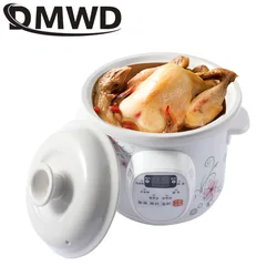 DMWD Electric Slow Cooker 1.5L Mini Health Pot Stew Soup Porridge Time Control Ceramic Baby Food Cooking Machine Meal Steamer